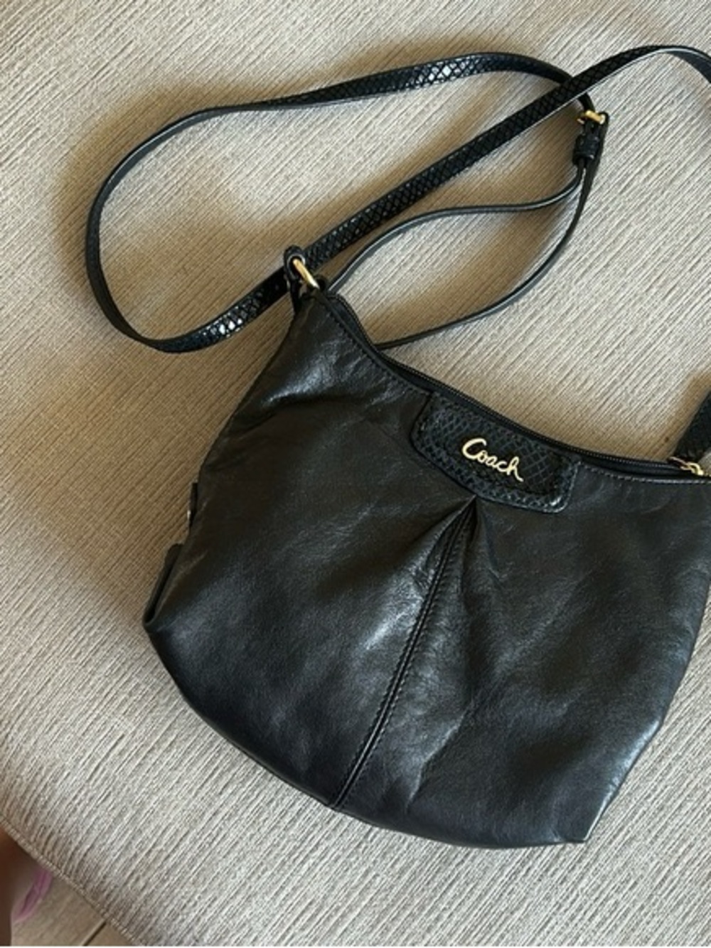 Coach Black Leather Crossbody Bag with Gold Logo